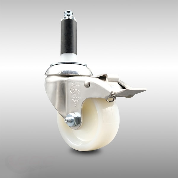 3 Inch 316SS Nylon Wheel Swivel 7/8 Inch Expanding Stem Caster Lock Brake SCC